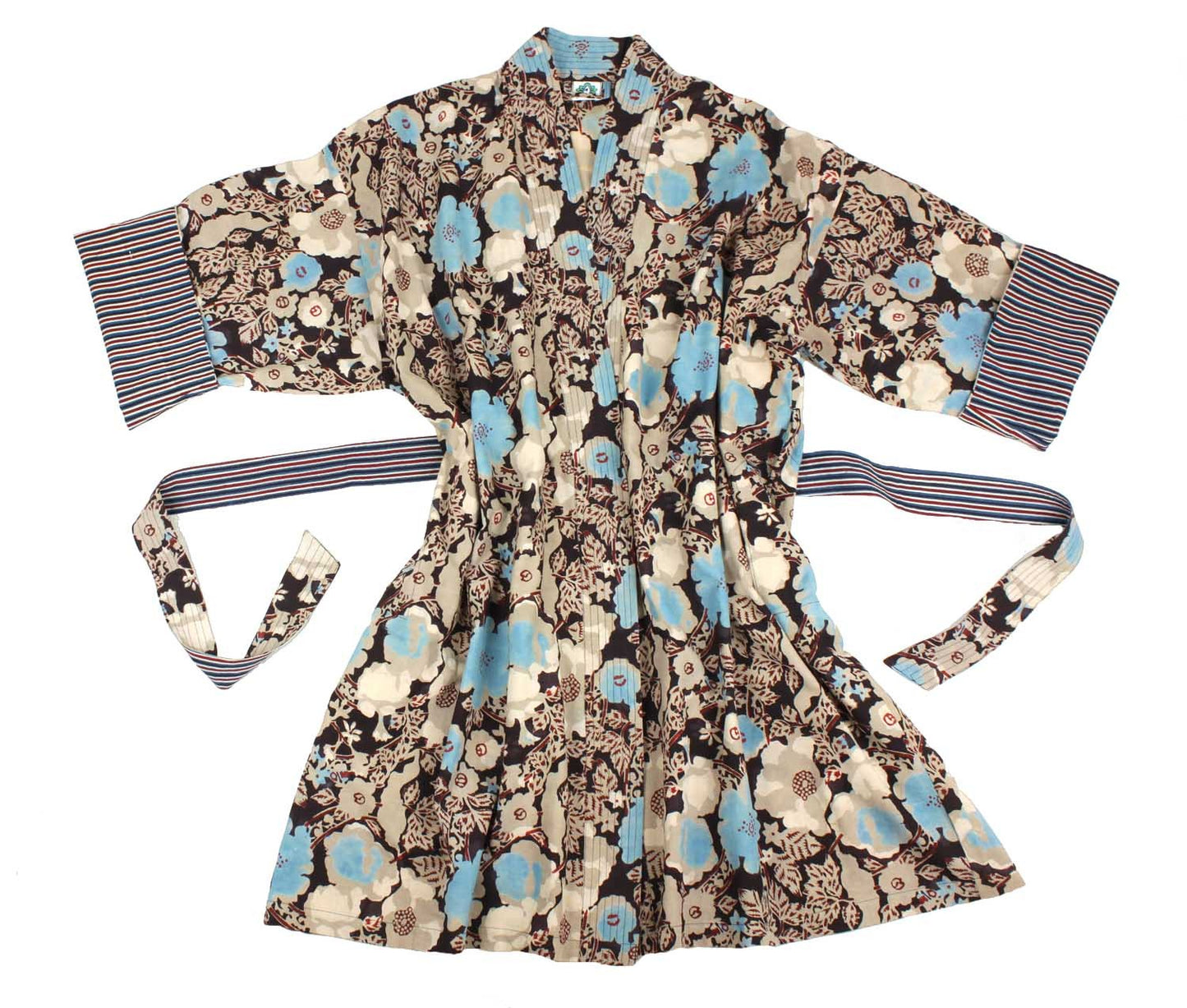 Black Ambition Cotton Kimono Robe - Hand Printed with Side Pockets