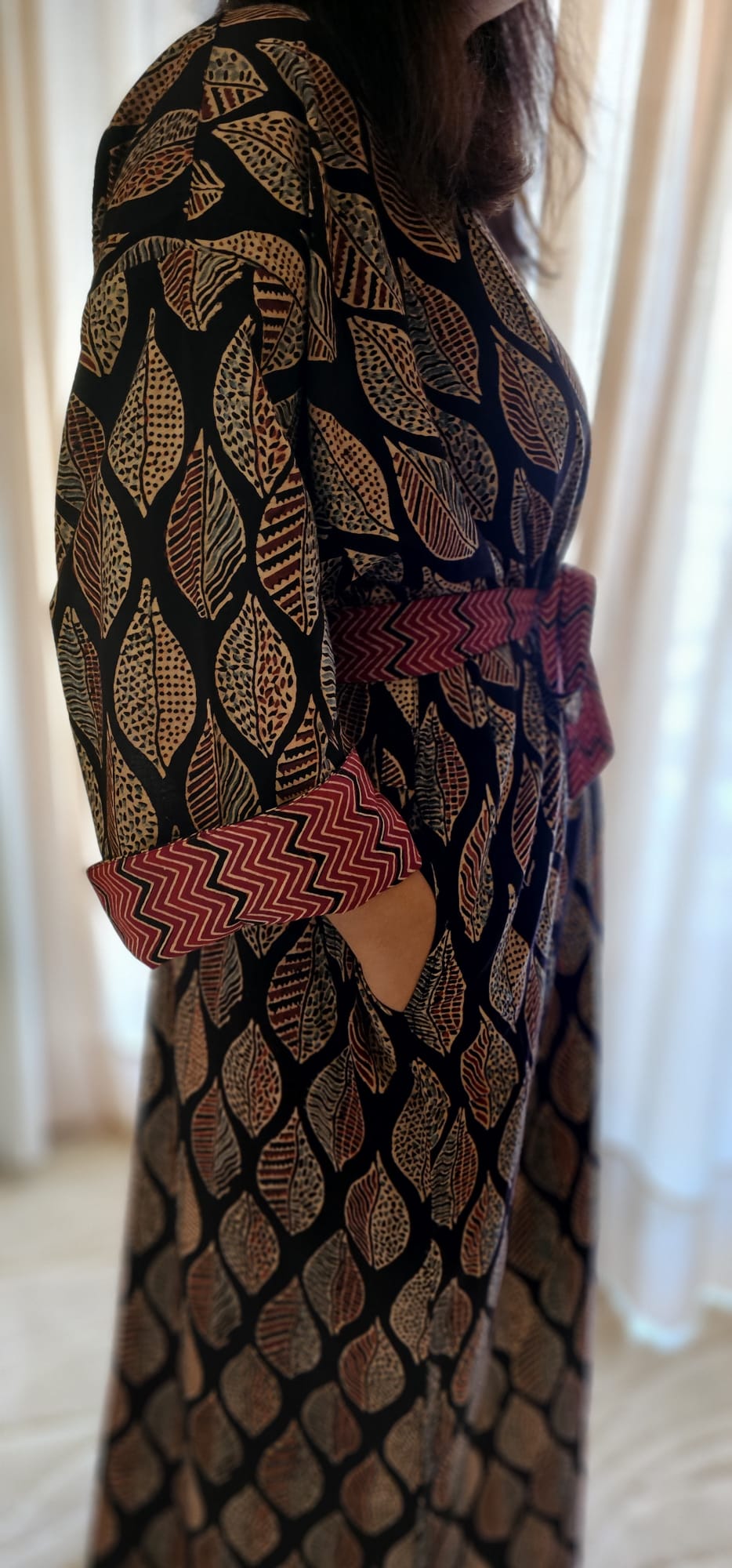Kimono Oriya - Pure Cotton Robe with Hand-Printed Design