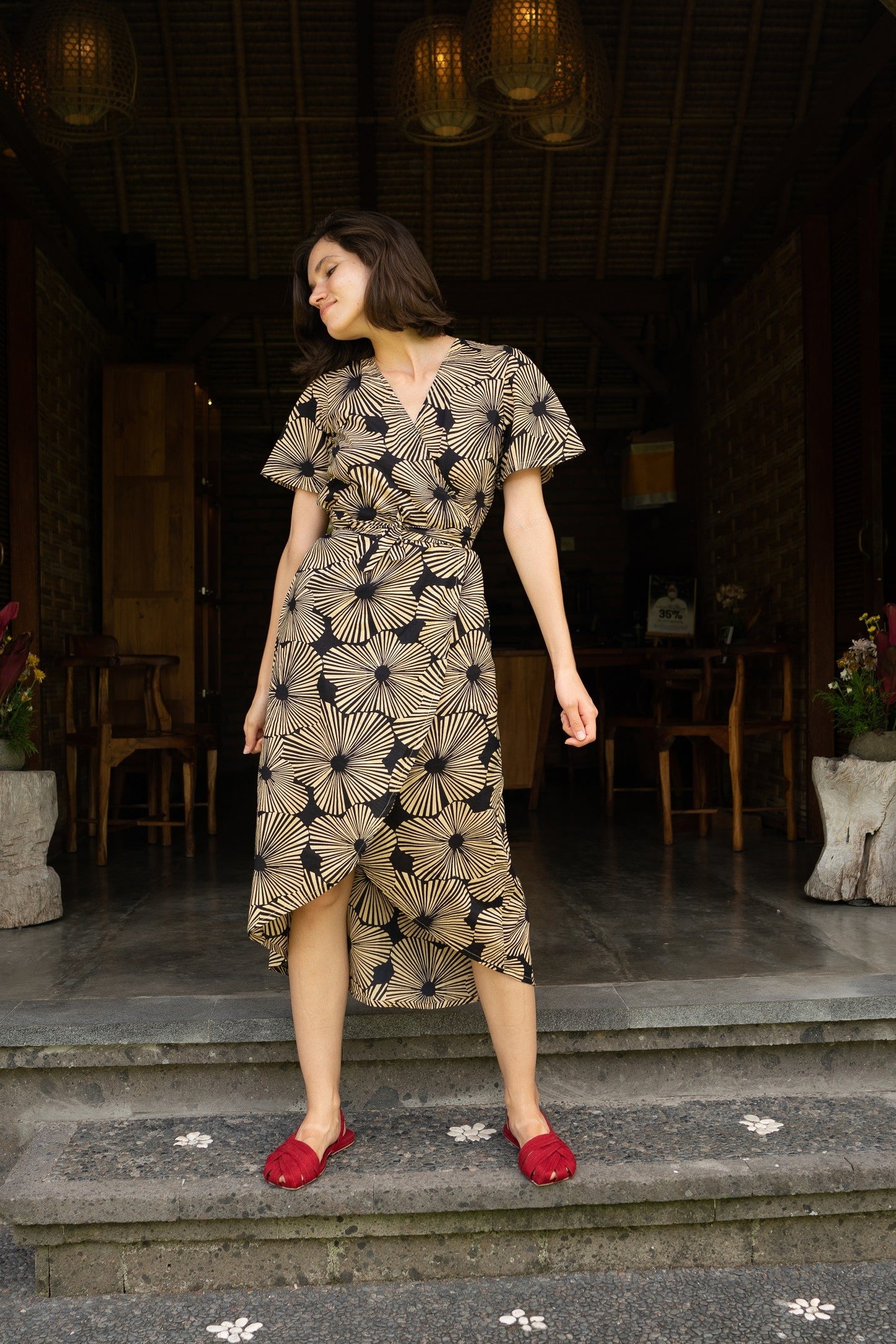 Lightweight 100% Cotton Gingko Wrap Dress