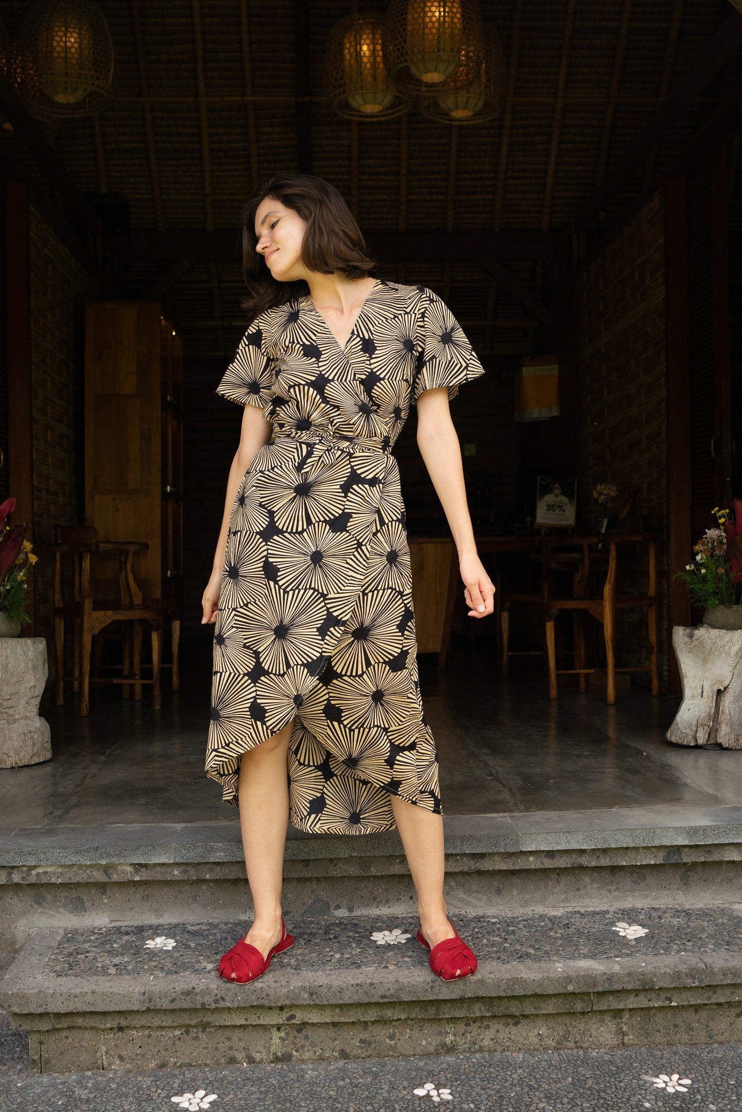 Lightweight 100% Cotton Gingko Wrap Dress