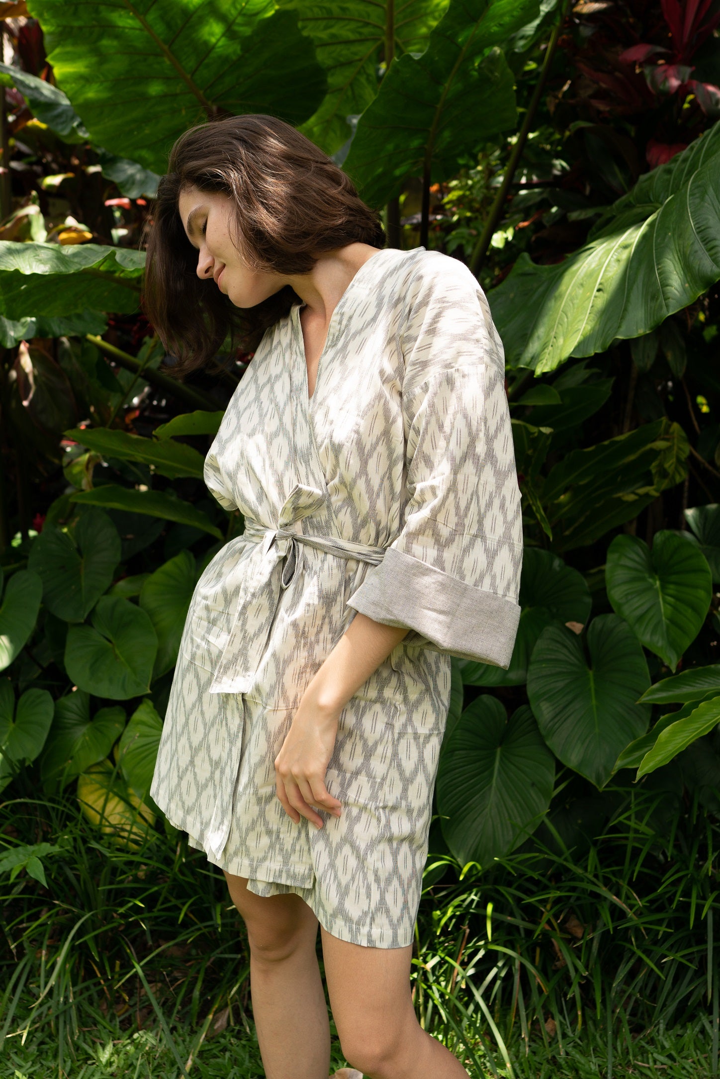 Grey Ikat Robe | Luxurious Cotton Comfort